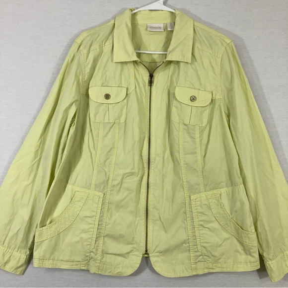 Chico’s Bright Green Zip Up Cotton Jacket Size XL - Picture 1 of 10